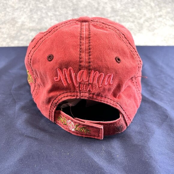 Mama Bear Embroidered 4350 District Cap Hat With Hook Loop Back Red Distressed - Picture 5 of 9